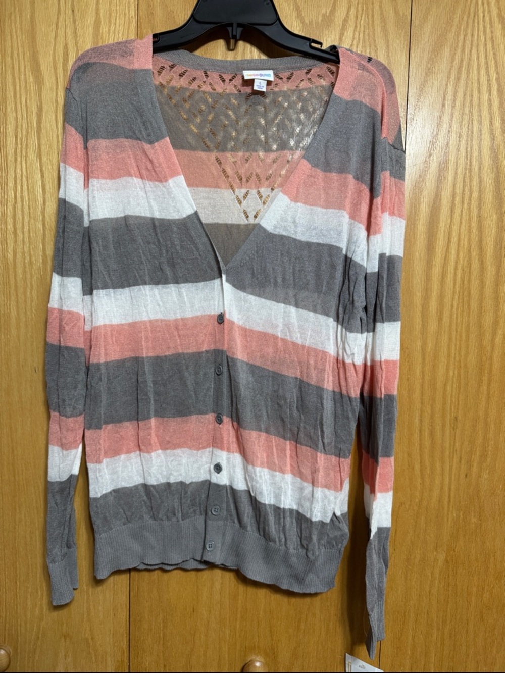 LuLaRoe Cheryl Striped V-Neck Cardigan in Pink, Gray & White